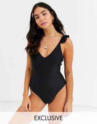 ruffle shoulder swimsuit