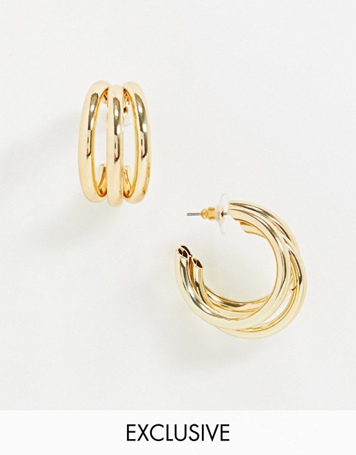 Glamorous Exclusive gold triple hoop earrings