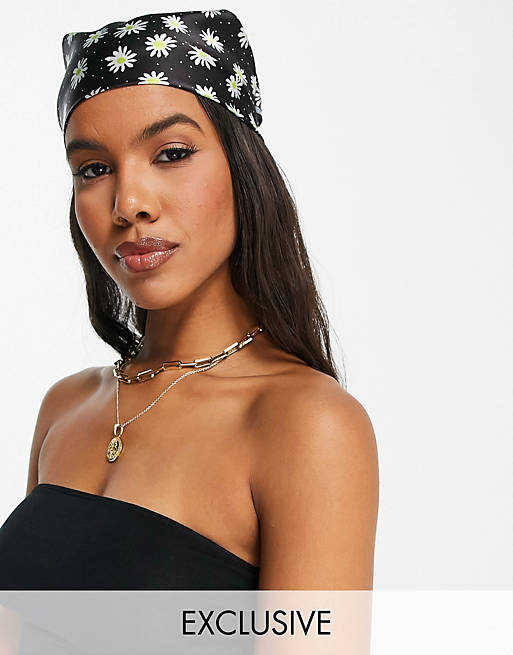 Glamorous Exclusive headscarf in satin sunflower print