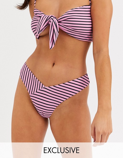 Glamorous Exclusive high leg bikini bottom in pink stripe