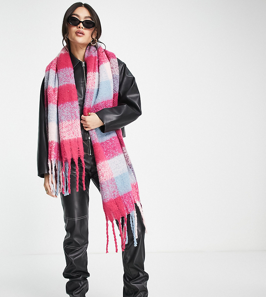 Glamorous Exclusive Long Scarf In Pink Plaid-multi