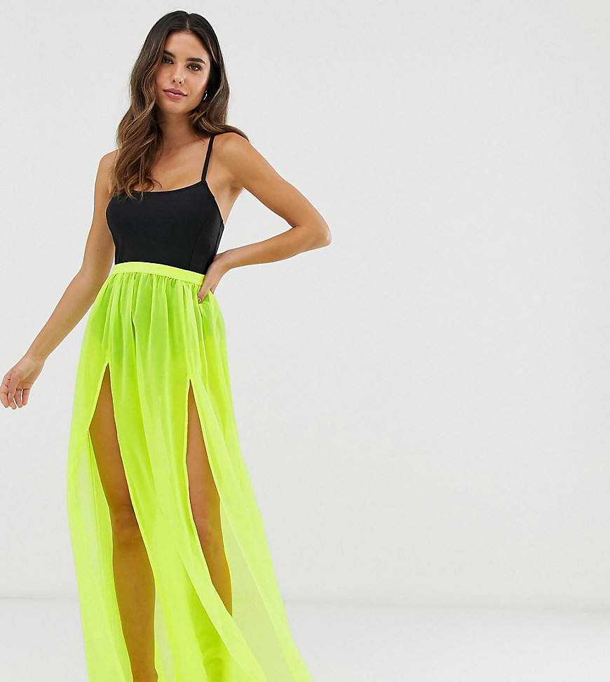 Glamorous Exclusive mesh beach skirt in neon lime-Green