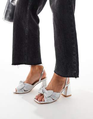 Exclusive mid heel bow sandals in silver