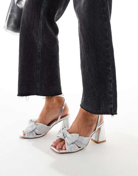 Glamorous Exclusive mid heel bow sandals in silver - view 1