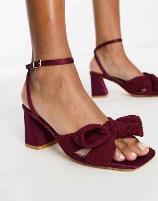 Glamorous Exclusive mid heel sandals with bow in burgundy