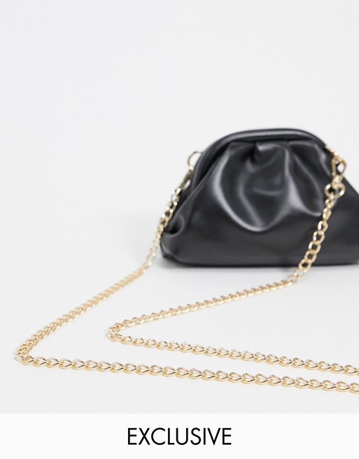 Glamorous Exclusive mini pillow clutch bag in black with detachable strap