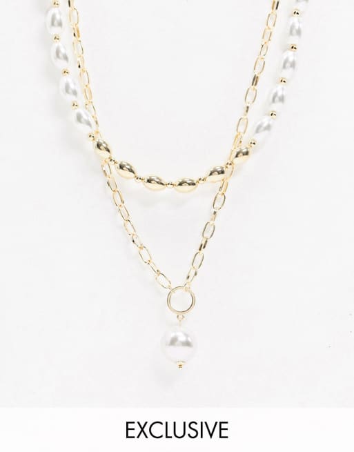 Glamorous Exclusive multi row pearl and chunky chain mix necklace | ASOS