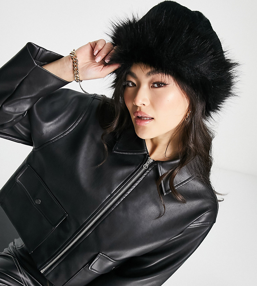 Glamorous Exclusive Oversized Faux Fur Bucket Hat In Black