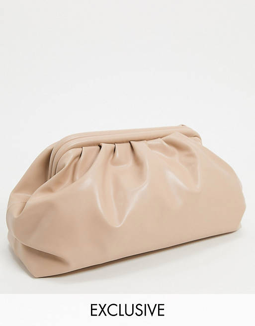 Glamorous Exclusive oversized slouchy pillow clutch bag in camel