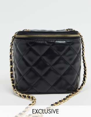 black quilted bag with chain handle