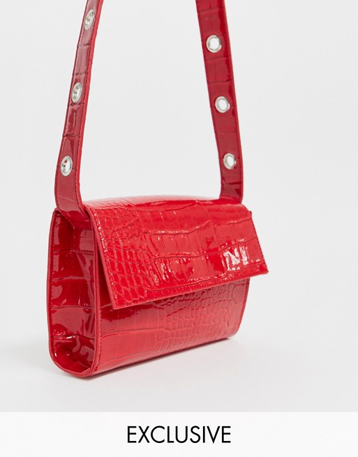Glamorous Exclusive red snakeskin patent cross body