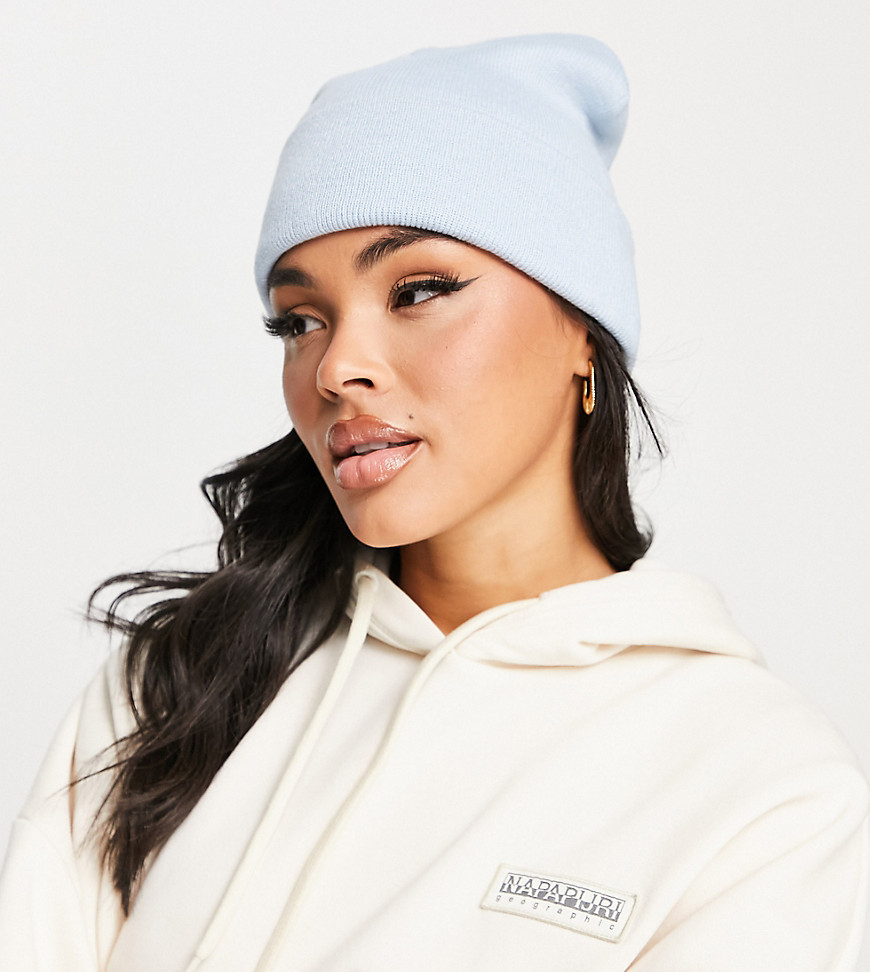 Glamorous Exclusive Ribbed Turn Up Beanie In Blue