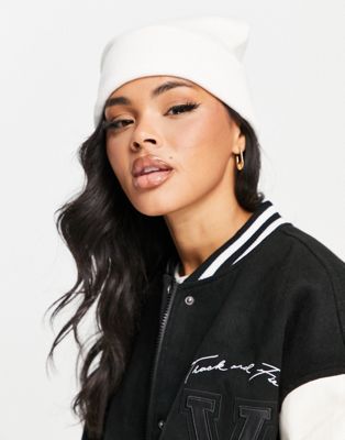 Glamorous Exclusive ribbed turn up beanie in off white - ASOS Price Checker