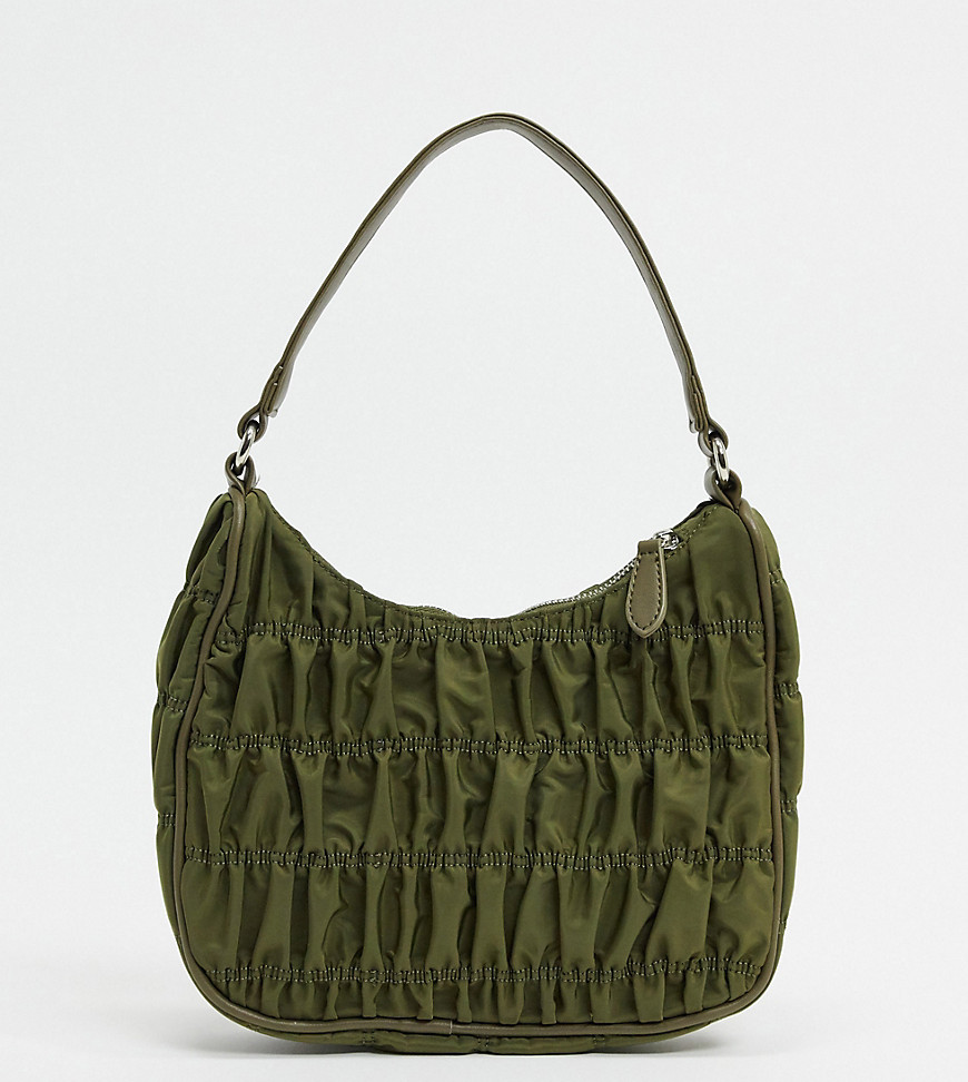 Glamorous Exclusive Ruched Shoulder Bag In Khaki Nylon-green