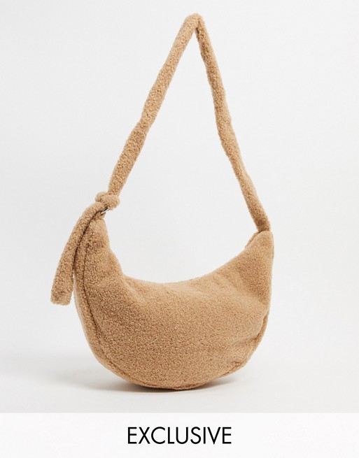 Glamorous Exclusive sling tote bag in camel teddy