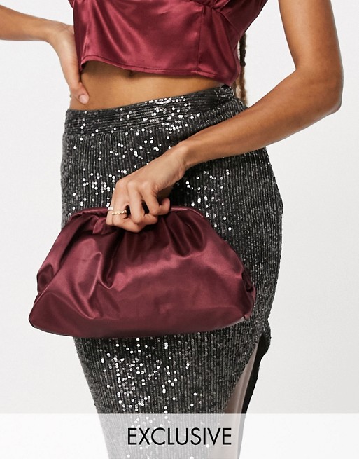 Glamorous Exclusive slouchy pillow bag in burgundy satin