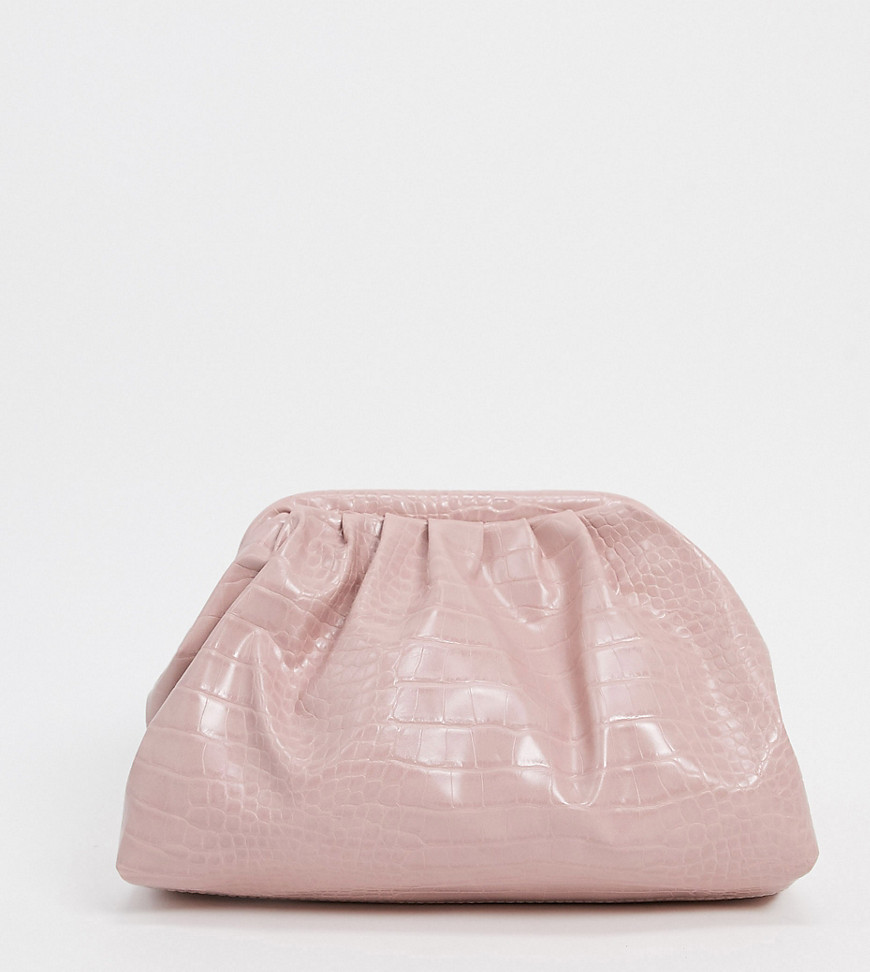 Glamorous Exclusive Slouchy Pillow Clutch Bag In Light Pink Croc-multi