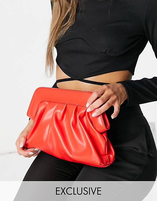 Glamorous Exclusive slouchy pillow clutch bag in red with padded frame