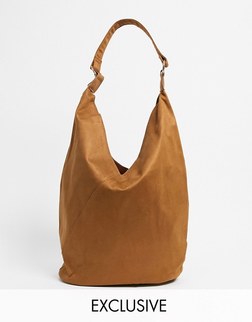 Glamorous Exclusive slouchy tote bag in brown suedette
