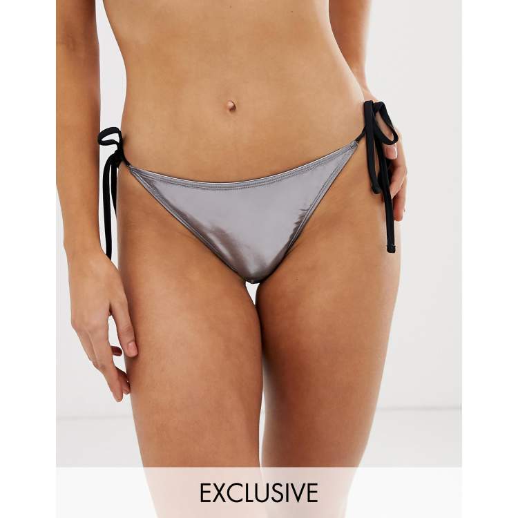 Metallic Silver Bikini Bottoms with Ties 