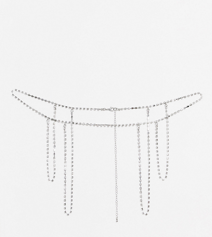 Glamorous Exclusive waist and hip body chain harness in silver