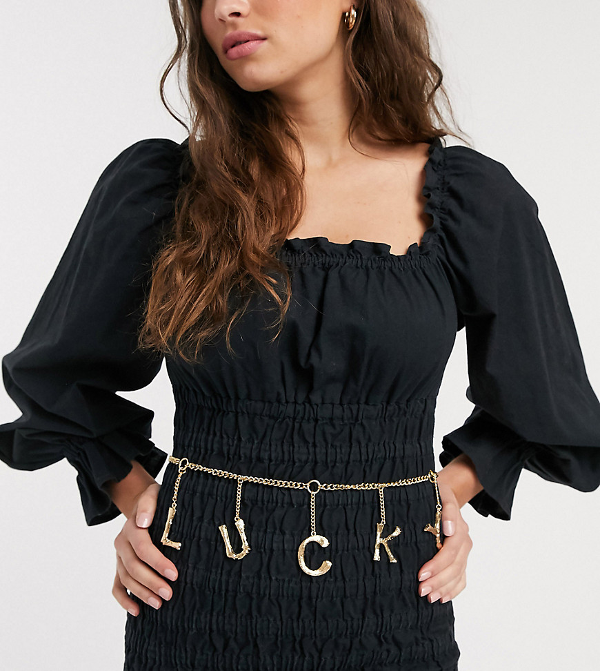 Glamorous Exclusive Waist And Hip Chain Belt With 'lucky' Charm Detail-gold