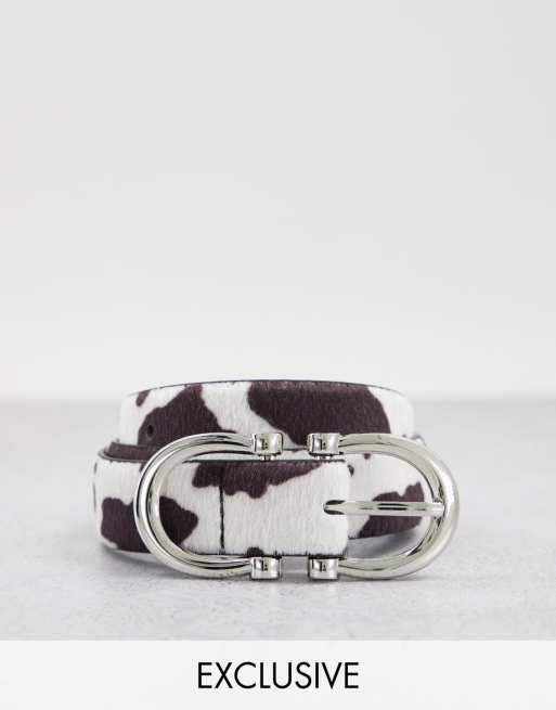 Glamorous Exclusive waist and hip jeans belt in cow print with silver hardware