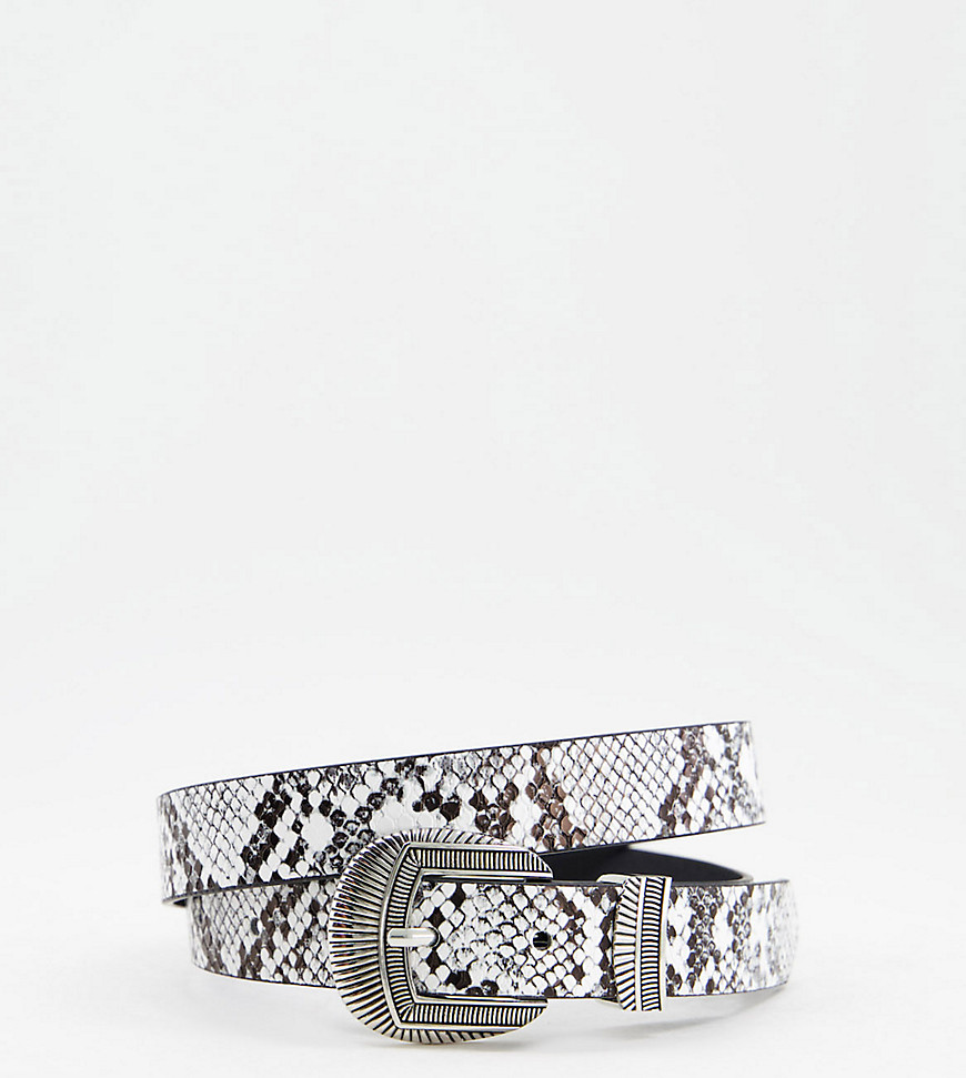 Glamorous Exclusive waist and hip jeans belt in mono snake with silver Western buckle-Multi