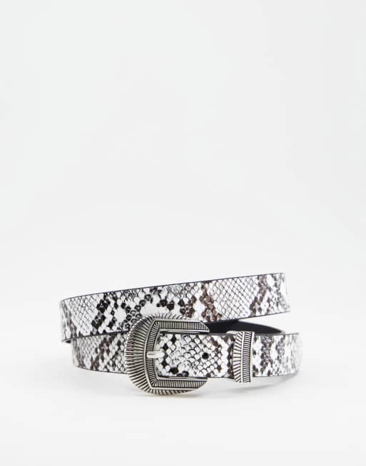 Glamorous Exclusive waist and hip jeans belt in mono snake with silver western buckle
