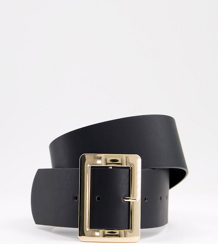 Glamorous Exclusive Waist & Hip Blazer Belt In Black Pu With Square Gold Buckle - Black