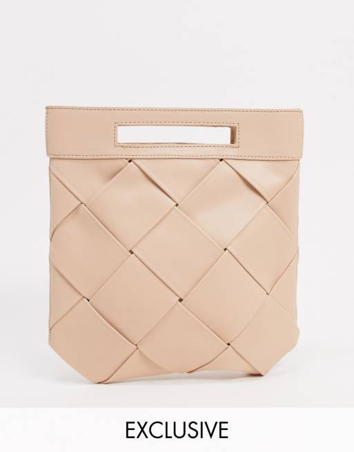 Glamorous Exclusive woven grab clutch bag with handle in taupe | ASOS