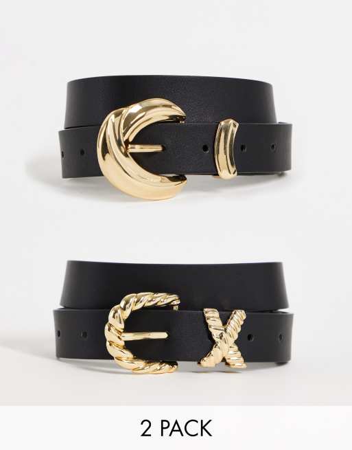 Glamorous - Exclusives - 2-delige set met taille- en heupriem in zwart met gouden gespen