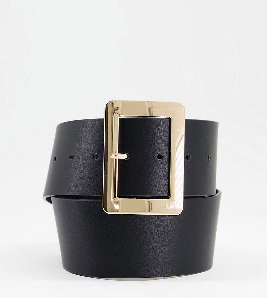 Glamorous - Exclusives - Blazerriem voor heupen en taille van gerecycled zwart PU met vierkante goudkleurige gesp