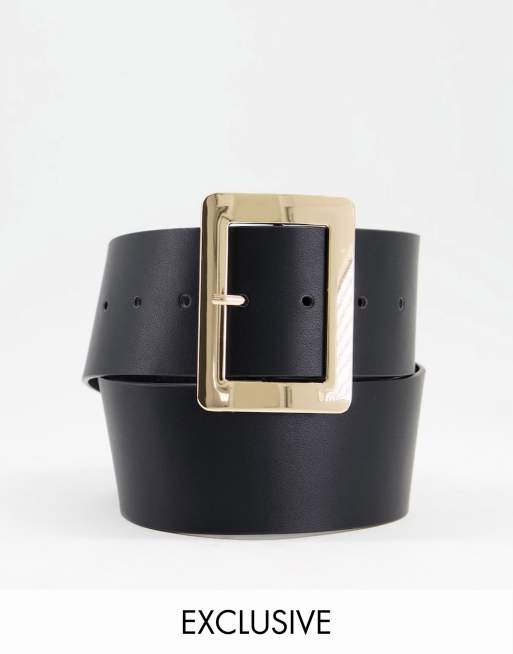 Glamorous - Exclusives - Blazerriem voor heupen en taille van zwart PU met vierkante goudkleurige gesp - BLACK