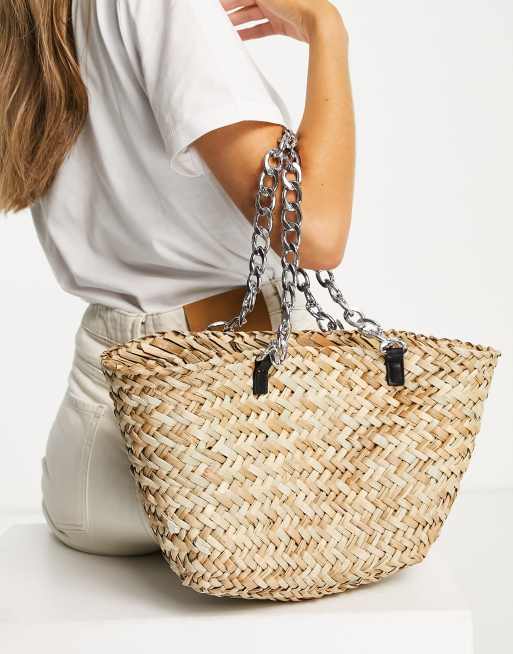 Glamorous - Exclusives - Handtas van stro met kettinghengsels, 2 van 4