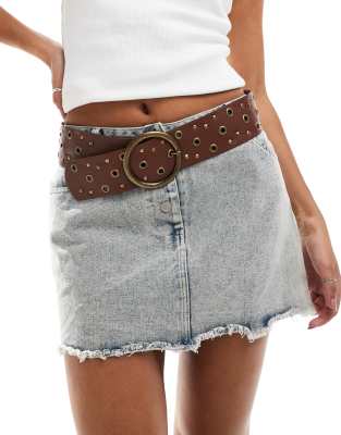 Glamorous eyelet chunky belt in brown