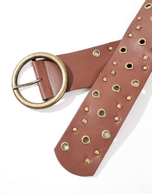 Glamorous Woman\'s Belt Glamorous eyelet chunky belt in brown | ASOS main image 4