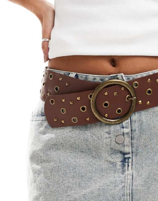 Glamorous eyelet chunky belt in brown ASOS