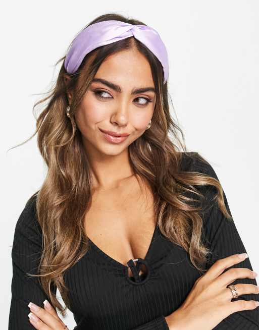 Glamorous - Fascia per capelli in raso color lavanda con nodo 