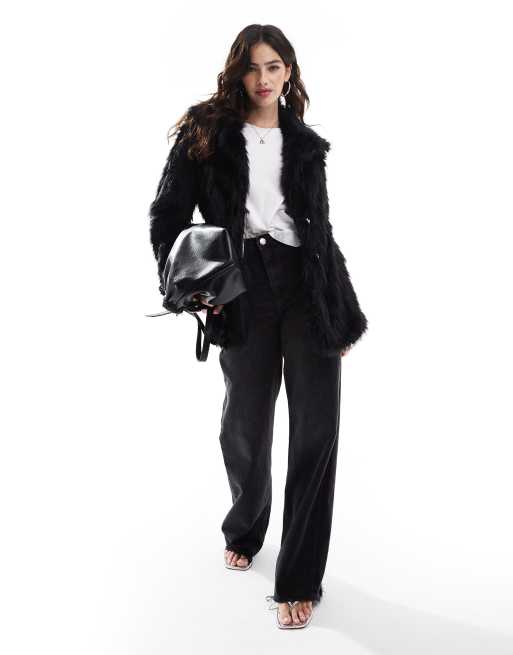 Glamorous faux fur coat in black, 3 of 4