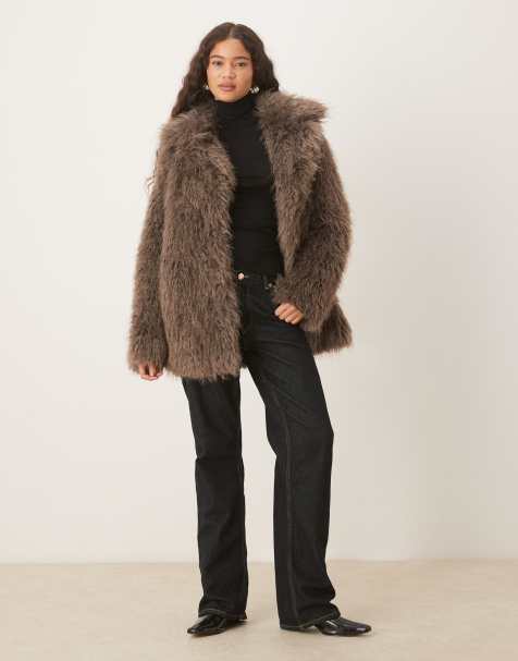 Glamorous Faux Fur Coat in grey brown - view 1