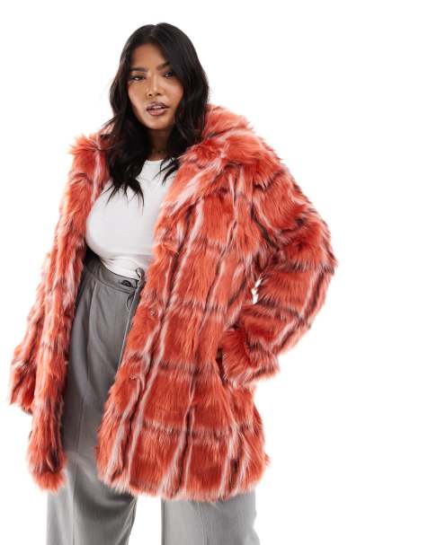 Glamorous Faux fur coat in red fur check - view 1
