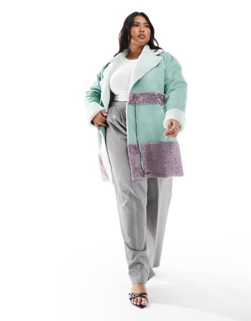 Glamorous faux fur coat in seafoam green mauve, 2 of 4