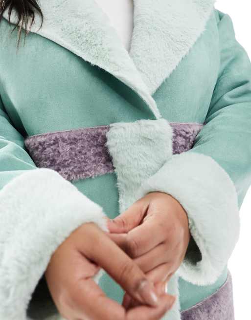 Glamorous faux fur coat in seafoam green mauve, 4 of 4