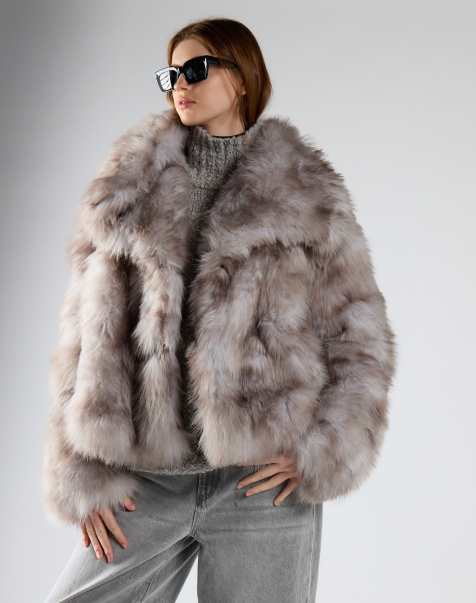 Glamorous Faux fur jacket in grey multi fur - view 1