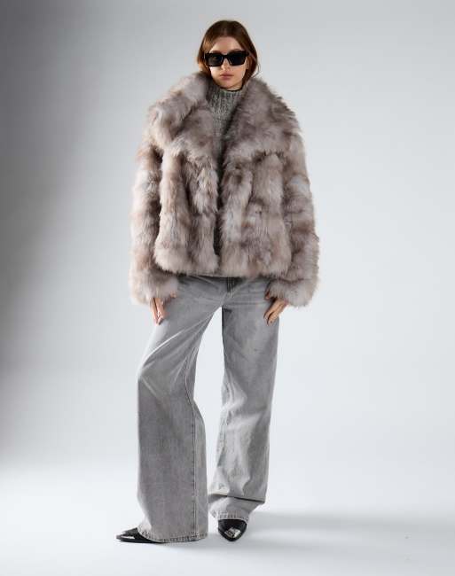 Glamorous Faux fur jacket in grey multi fur, 2 of 4