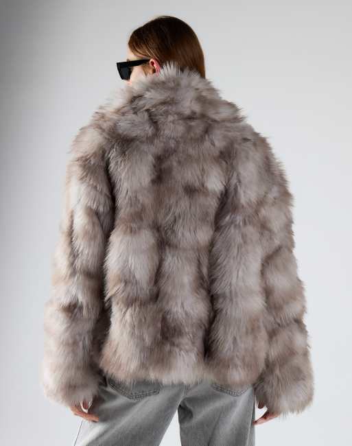 Glamorous Faux fur jacket in grey multi fur, 4 of 4