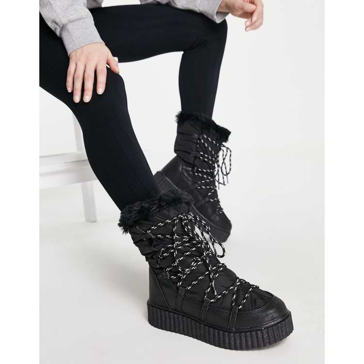 Black snow boots with fur sale