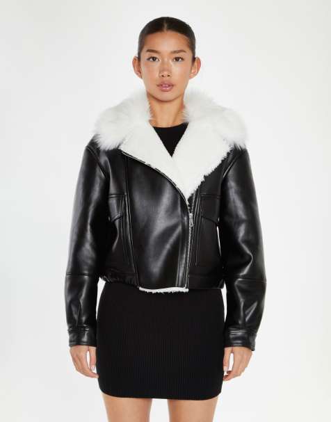 Glamorous Faux-fur pu jacket in black white - view 1