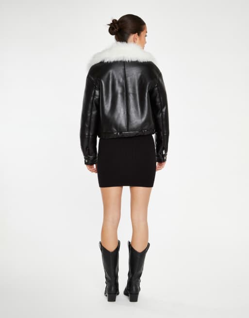 Glamorous Faux-fur pu jacket in black white, 2 of 4